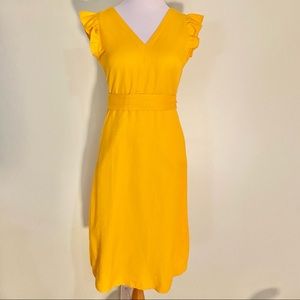 NWT Sunny Yellow Loft Dress with Ruffle Sleeves and Cut Out Back Size 2 Petite
